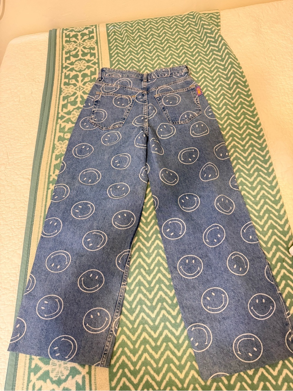 H&M Blue Wide Leg Smile Print Jeans